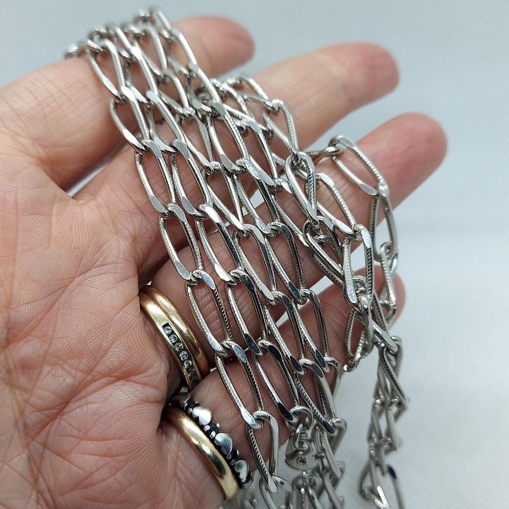Vintage Monet Silver Tone Texture Link Necklace 54"